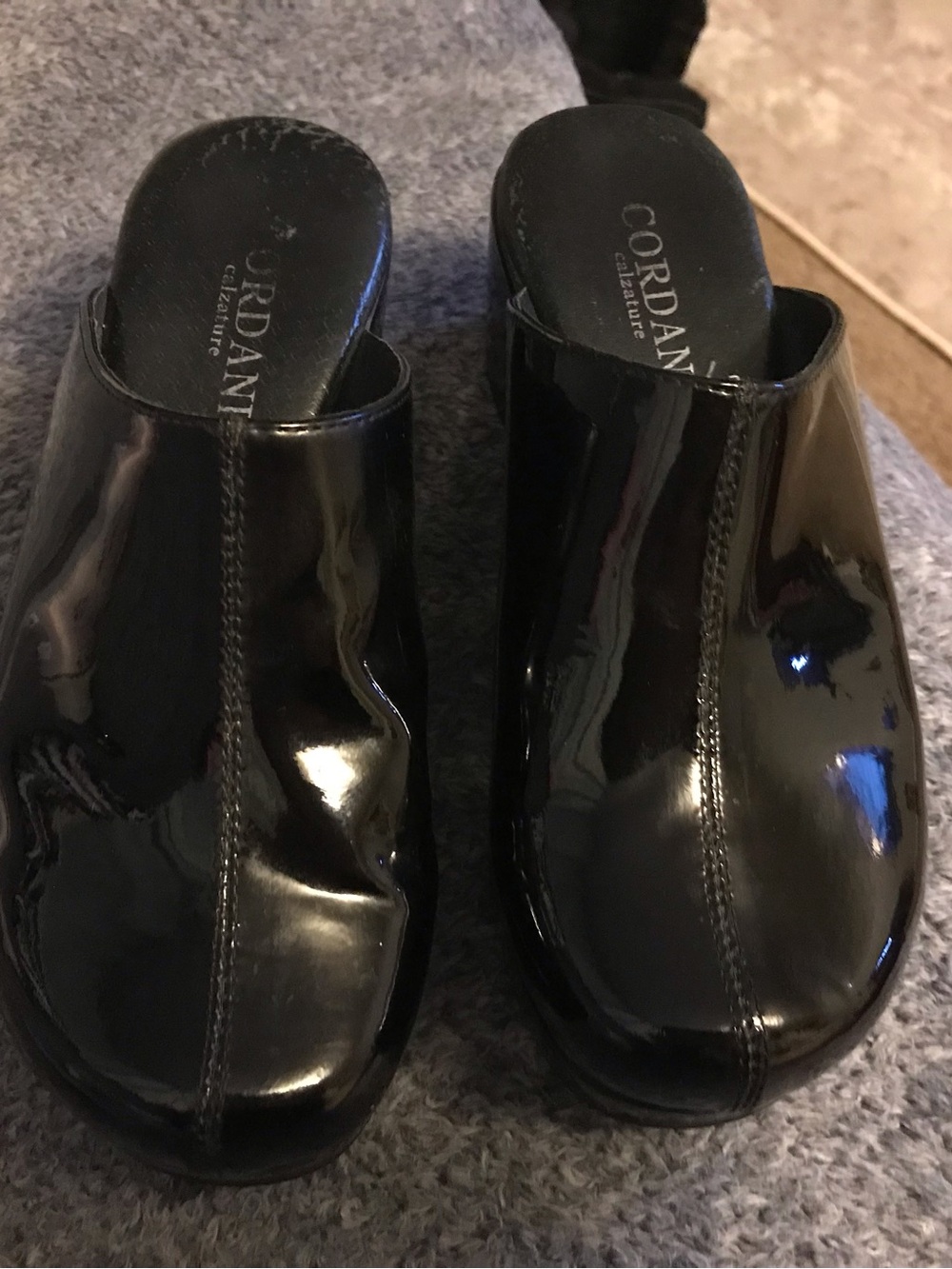 Cordani Black Patent Slip-On Wedge Mules